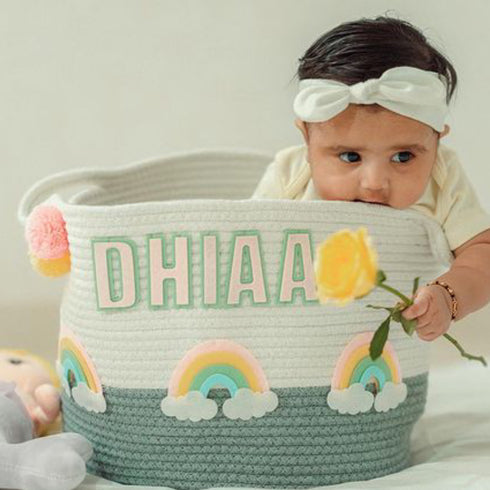 Rainbow - Grey Rope Personalised Storage Basket